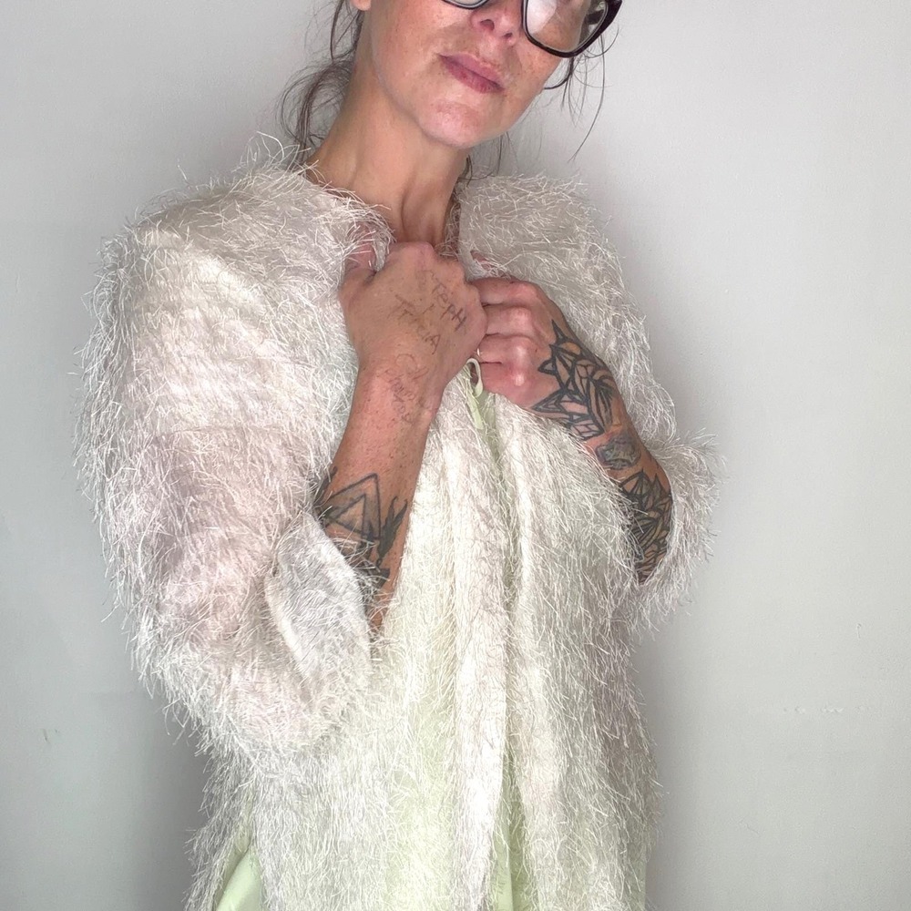 Handmade Ivory Eyelash Tinsel Sheer Cardigan Fairycore Ethereal Angelcore OS